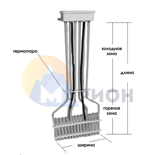 ТЭН фторопластовый, PTFE оболочка, модель 3HXO, 24000 Вт, 220 В, 1195 мм